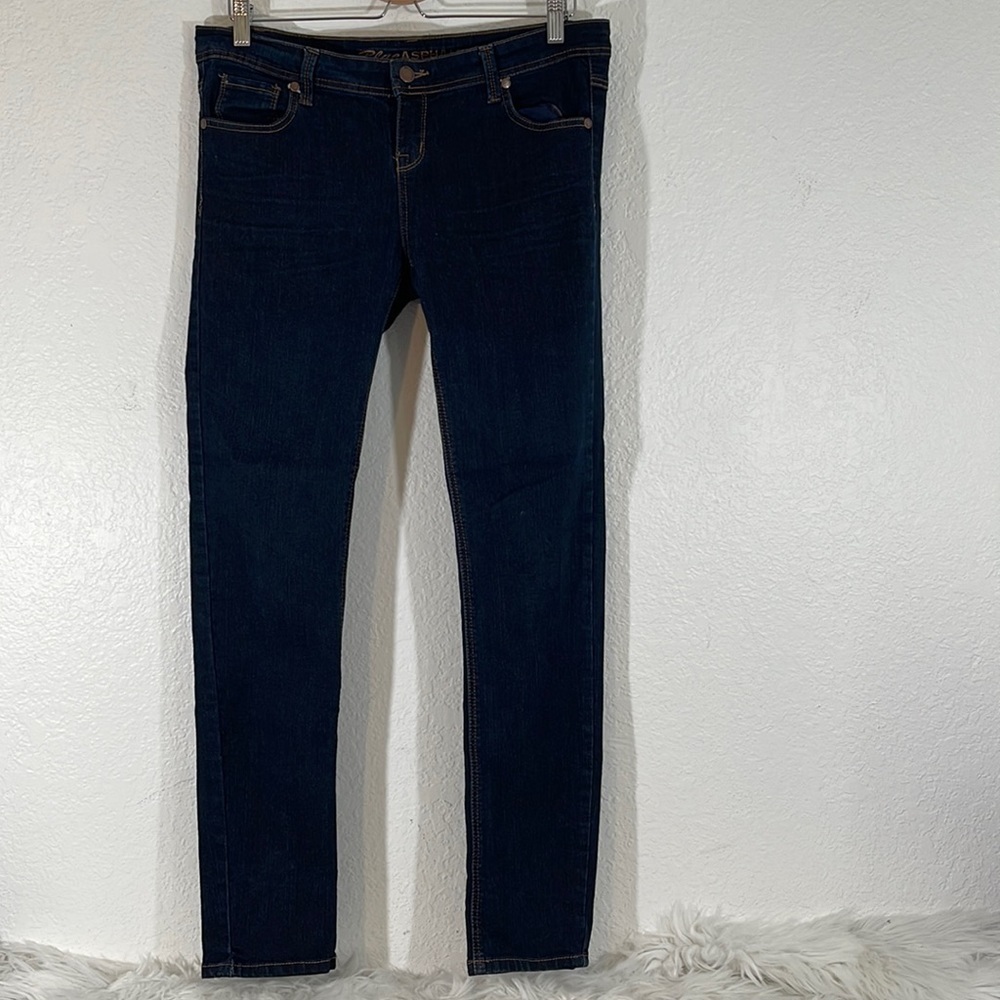 BLUE ASPHALT Y2k Dark Blue Denim Skinny Stretch Jeans With Pockets Size 13
